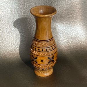 Vintage Hand Carved Folk Art Wood Vase